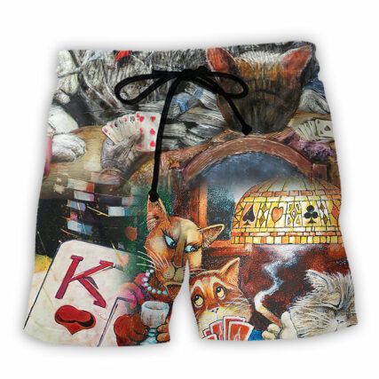 Poker Beautiful Cats Play Poker - Beach Short - Owl Ohh - Owl Ohh
