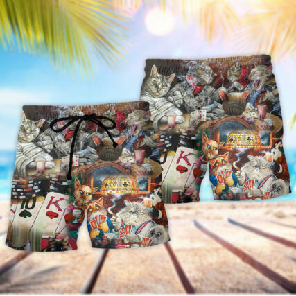Poker Beautiful Cats Play Poker - Beach Short - Owl Ohh - Owl Ohh