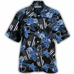 Police Blue Tropical Floral - Hawaiian Shirt - Owl Ohh - Owl Ohh