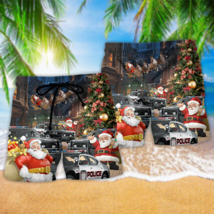 Police Car Santa Merry Christmas - Beach Short - Owl Ohh - Owl Ohh