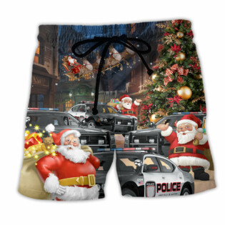 Police Car Santa Merry Christmas - Beach Short - Owl Ohh - Owl Ohh