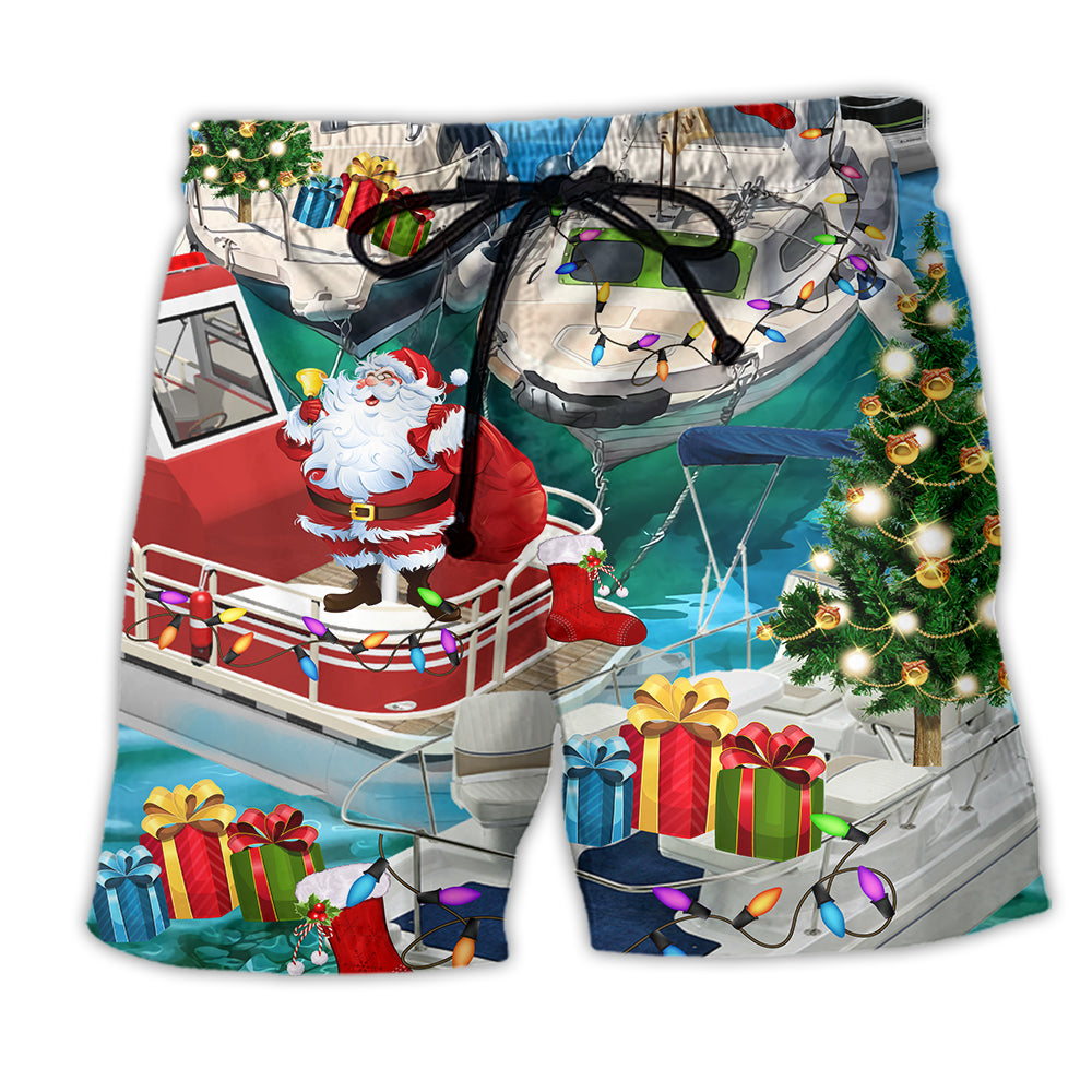 Pontoon Santa Claus's Pontoon Is Coming To Town - Beach Short - Owl Ohh - Owl Ohh