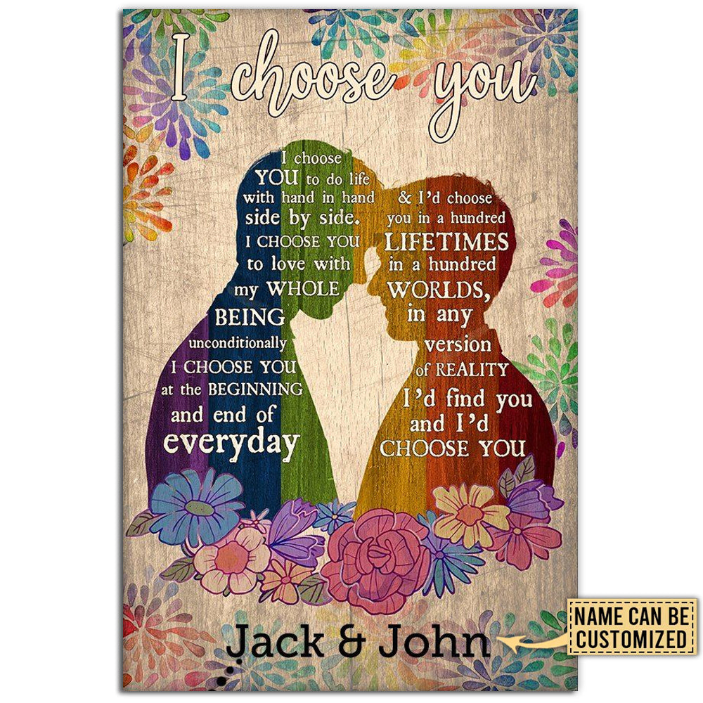 LGBT Pride Gift Hand In Hand With Flowers Pride Personalized - Vertical Poster - Owl Ohh - Owl Ohh