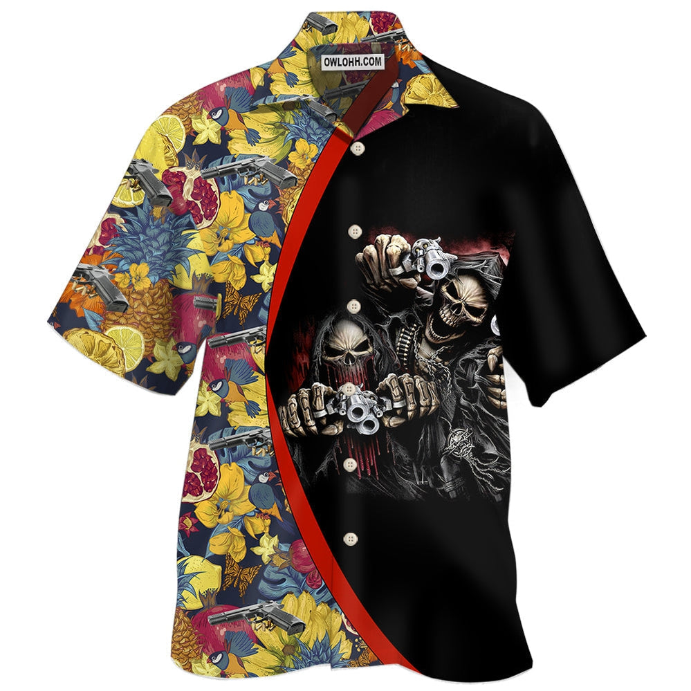 Gun Skull Hand Tropical Gun In Death - Hawaiian Shirt - Owl Ohh - Owl Ohh