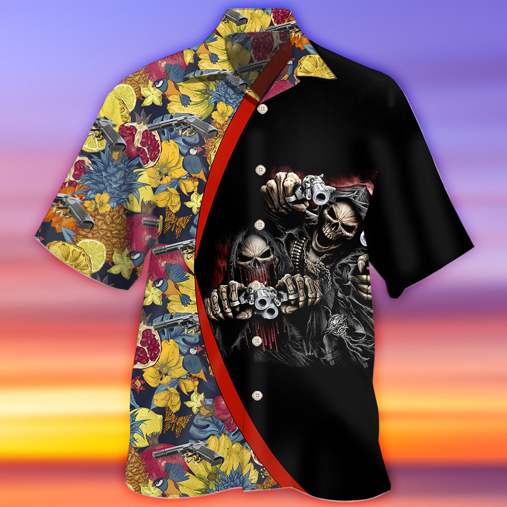 Gun Skull Hand Tropical Gun In Death - Hawaiian Shirt - Owl Ohh - Owl Ohh