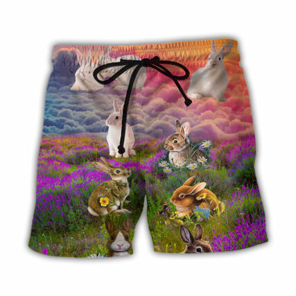 Rabbit Beautiful Floral Grass - Beach Short - Owl Ohh - Owl Ohh