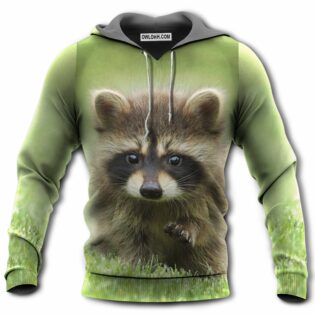Raccoon Loves Peace Green Style - Hoodie - Owl Ohh - Owl Ohh