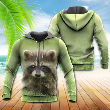 Raccoon Loves Peace Green Style - Hoodie - Owl Ohh - Owl Ohh
