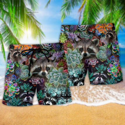 Raccoon Succulent Animals Lovely - Beach Short - Owl Ohh - Owl Ohh