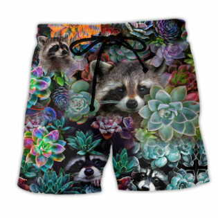 Raccoon Succulent Animals Lovely - Beach Short - Owl Ohh - Owl Ohh
