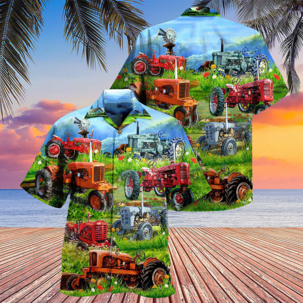 Tractor Real Men Drive Tractors - Hawaiian Shirt - Owl Ohh - Owl Ohh