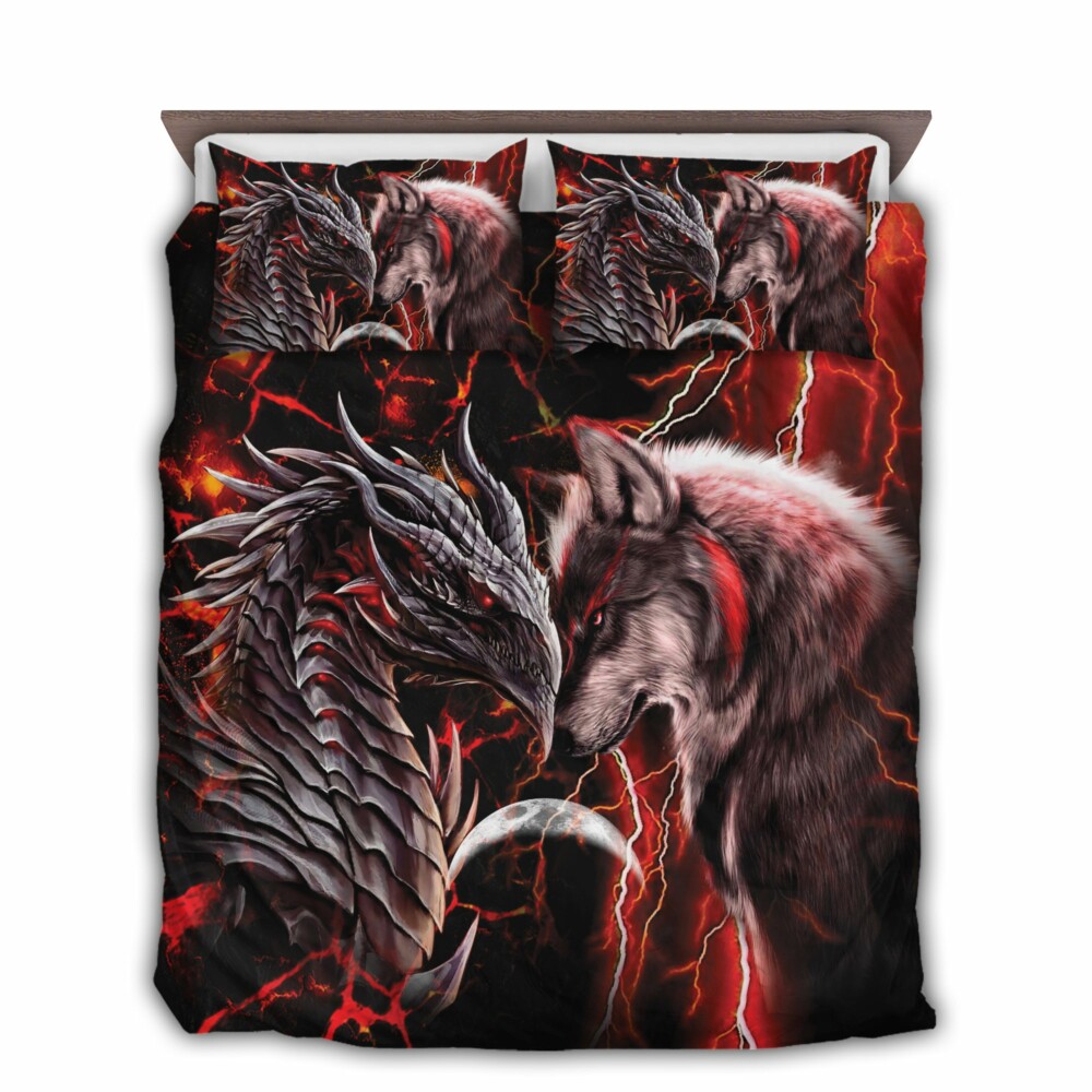 Dragon And Wolf Red - Bedding Cover - Owl Ohh - Owl Ohh