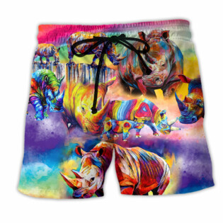 Rhino Painting Colorful Style - Beach Short - Owl Ohh - Owl Ohh