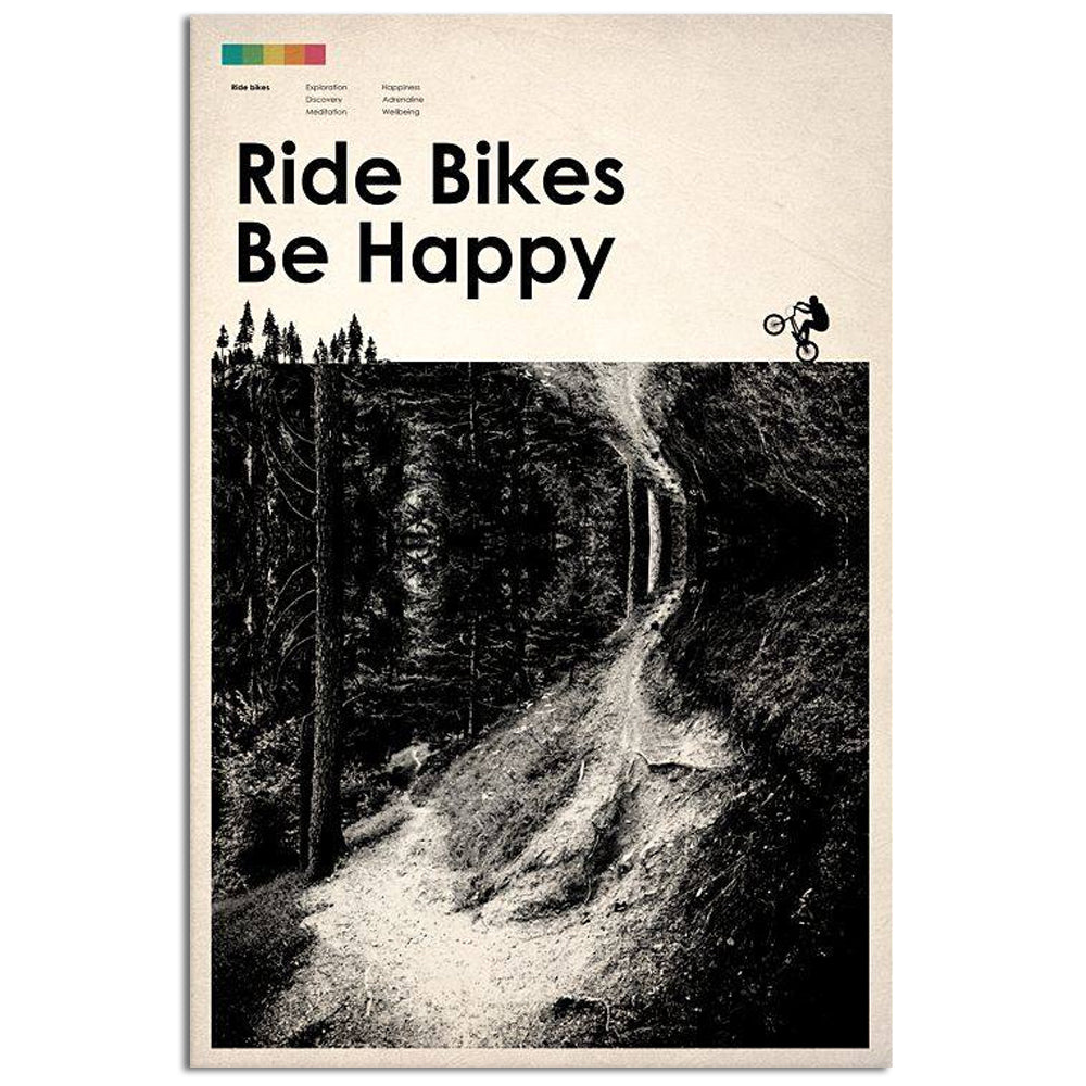 Bike Ride Bikes Be Happy - Vertical Poster - Owl Ohh - Owl Ohh