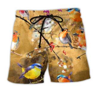Robin Bird Floral Style - Beach Short - Owl Ohh - Owl Ohh