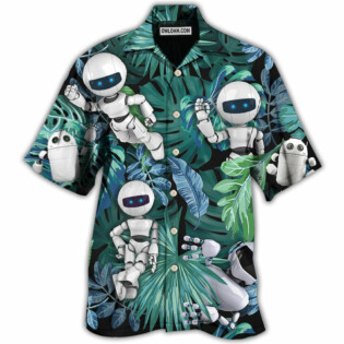 Robot Tropical Leaf So Excited - Hawaiian Shirt - Owl Ohh - Owl Ohh