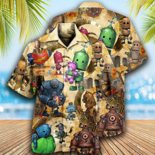 Robot With Solf Hearts - Hawaiian Shirt - Owl Ohh - Owl Ohh