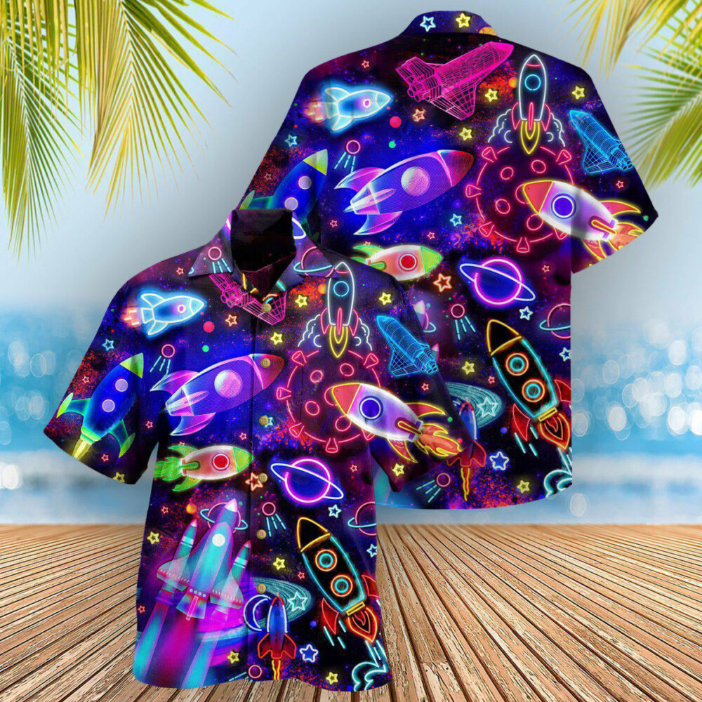 Rocket Galaxy Shoot For The Stars Glowing - Hawaiian Shirt - Owl Ohh - Owl Ohh