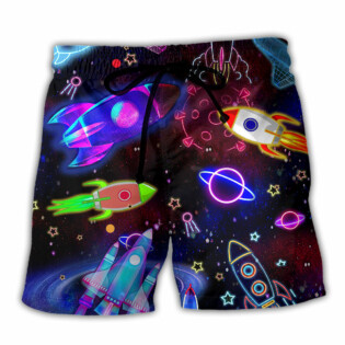 Rocket Shoot For The Stars Glowing Galaxy - Beach Short - Owl Ohh - Owl Ohh