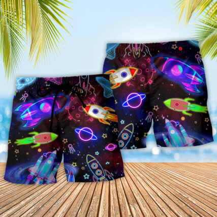 Rocket Shoot For The Stars Glowing Galaxy - Beach Short - Owl Ohh - Owl Ohh