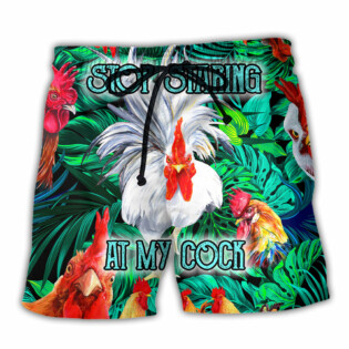 Rooster Stop Staring At My Cock Funny - Beach Short - Owl Ohh - Owl Ohh