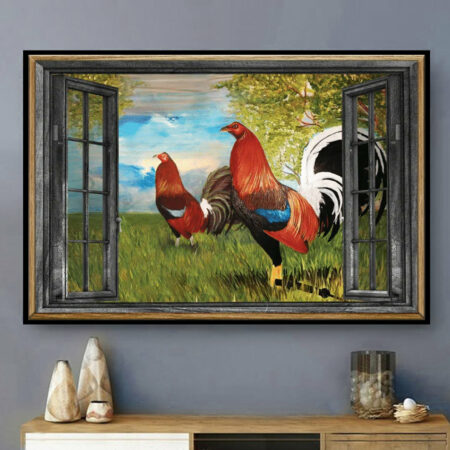 Rooster Window Blue Sky - Horizontal Poster - Owl Ohh - Owl Ohh