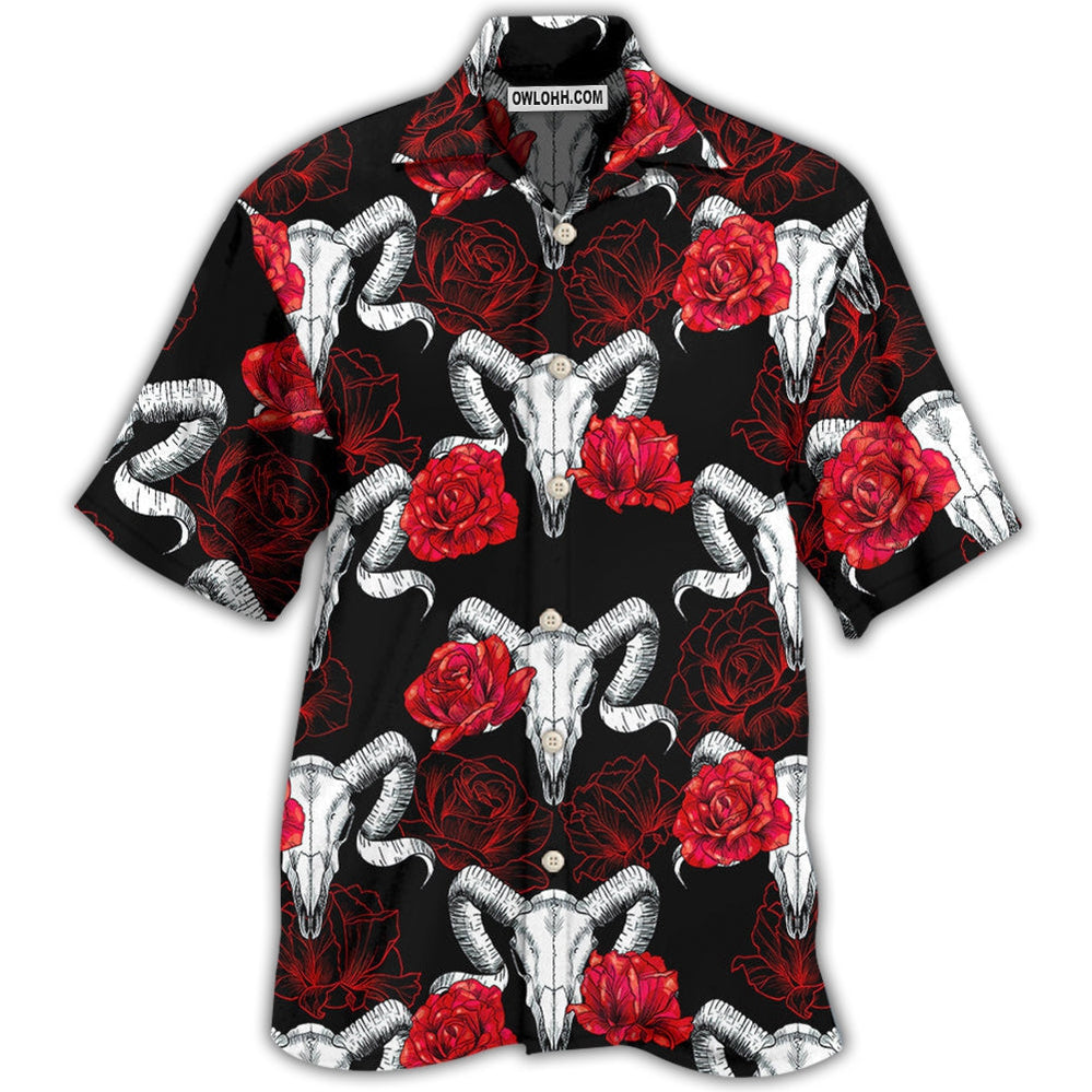Skull Rose And Ram Skull - Hawaiian Shirt - Owl Ohh - Owl Ohh