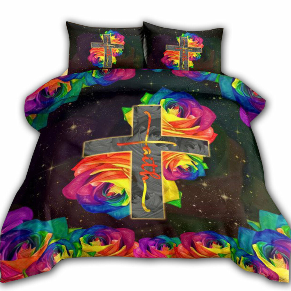 Jesus Lover Rose Cross Rainbow Jesus - Bedding Cover - Owl Ohh - Owl Ohh