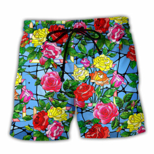 Rose Flowers Love Is A Rose That Blooms Forever - Beach Short - Owl Ohh - Owl Ohh