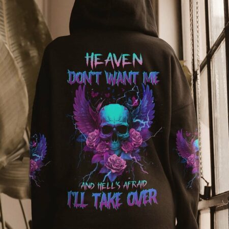 HEAVEN DON'T WANT ME SKULL WINGS ALL OVER PRINT - TLNZ2404233