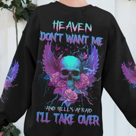 HEAVEN DON'T WANT ME SKULL WINGS ALL OVER PRINT - TLNZ2404233