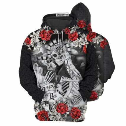 Skull couple love and rose - Hoodie - HOOD05TNH040921
