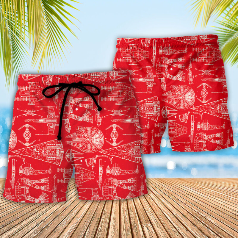 SPACE SHIPS STAR WARS RED - Beach Short - Owl Ohh-Owl Ohh