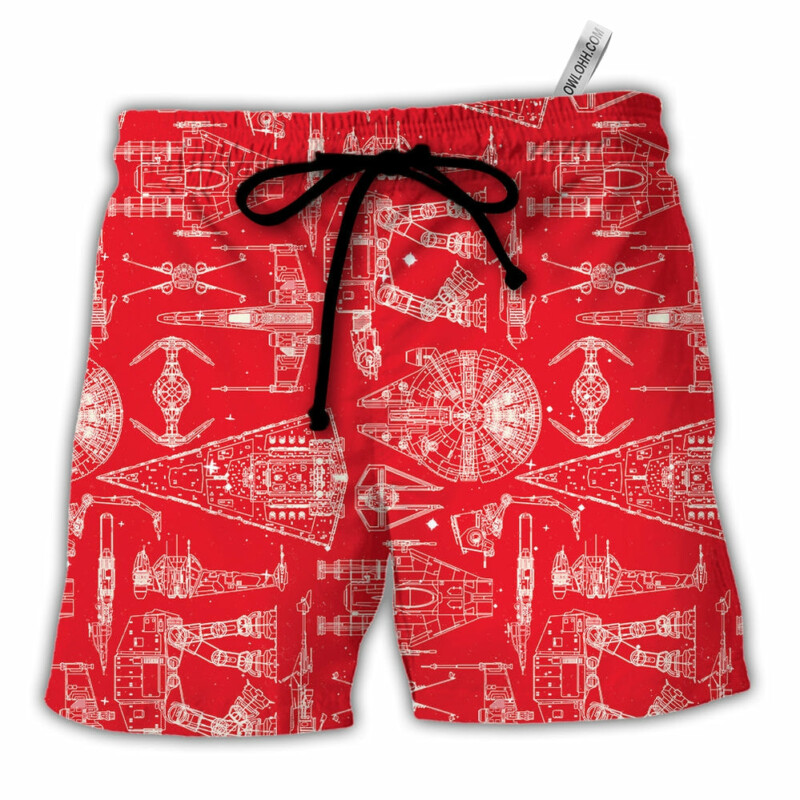 SPACE SHIPS STAR WARS RED - Beach Short - Owl Ohh-Owl Ohh