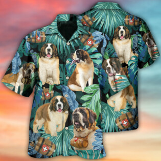 Saint Bernard Dog Tropical Leaf Style - Hawaiian Shirt - Owl Ohh - Owl Ohh