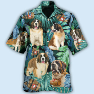 Saint Bernard Dog Tropical Leaf Style - Hawaiian Shirt - Owl Ohh - Owl Ohh