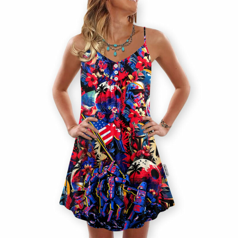 Independence Day Special Star Wars Synthwave Tropical Style - V-neck Sleeveless Cami Dress