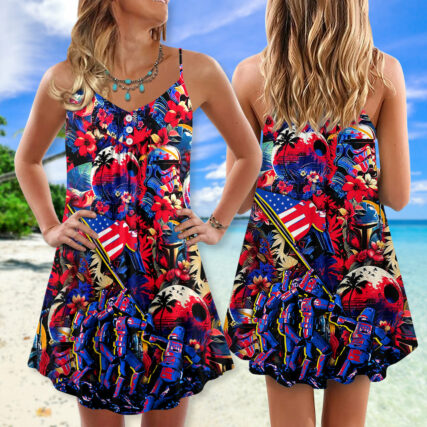 Independence Day Special Star Wars Synthwave Tropical Style - V-neck Sleeveless Cami Dress