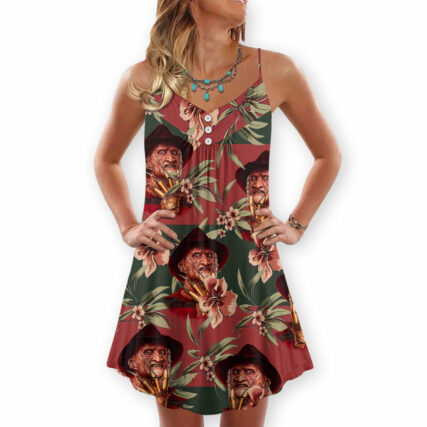 Halloween Freddy Krueger Tropical Style - V-neck Sleeveless Cami Dress - Owl Ohh-Owl Ohh