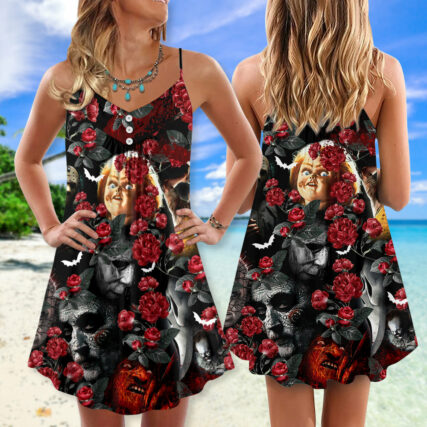 Halloween Horror Movie All Star Tropical Style - V-neck Sleeveless Cami Dress - Owl Ohh-Owl Ohh