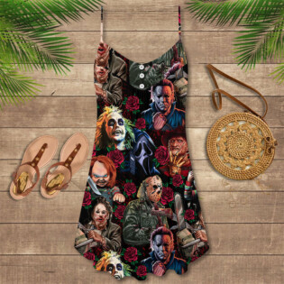 Halloween Horror Movie Scary Tropical Style - V-neck Sleeveless Cami Dress - Owl Ohh-Owl Ohh
