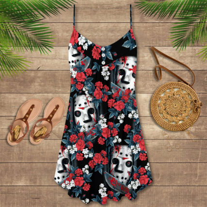 Halloween Jason Voorhees Flower Tropical Style - V-neck Sleeveless Cami Dress - Owl Ohh-Owl Ohh