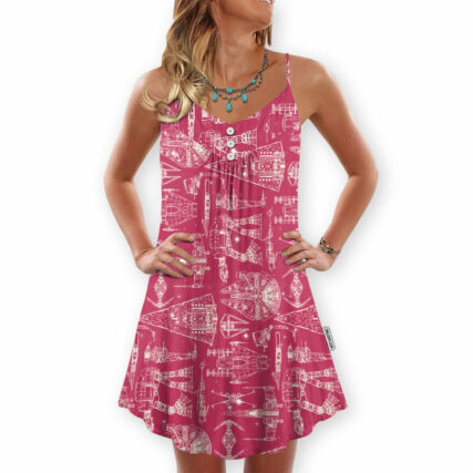 SPACE SHIPS STAR WARS PINK - V-neck Sleeveless Cami Dress