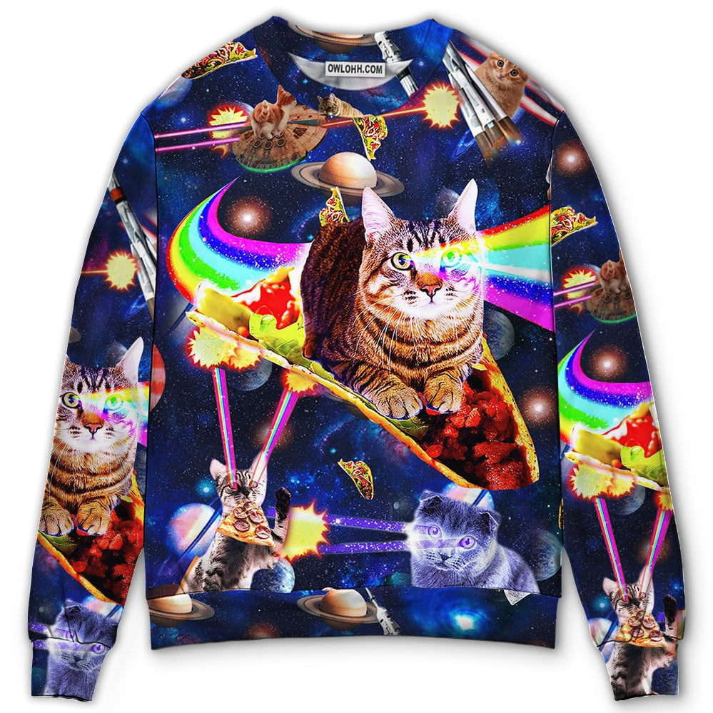 Cat Ride Food In Space - Sweater - Ugly Christmas Sweaters - Owl Ohh - Owl Ohh