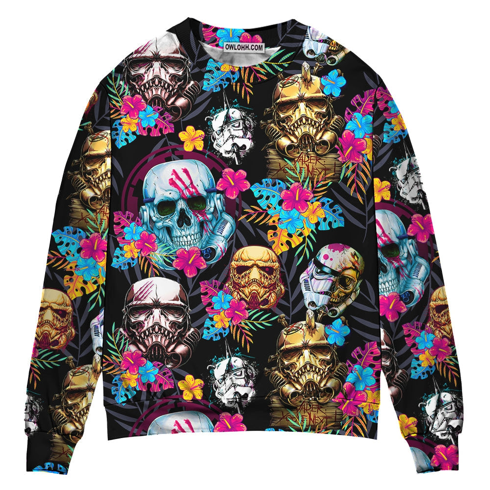 Halloween Starwars Stormtrooper Skull Tropical Neon - Sweater