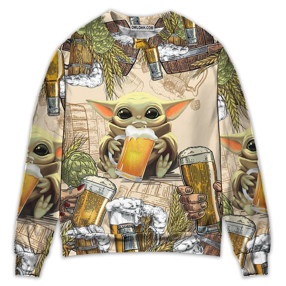 Star Wars Baby Yoda And Beer Wheat - Sweater - Ugly Christmas Sweaters - Owl Ohh-Owl Ohh