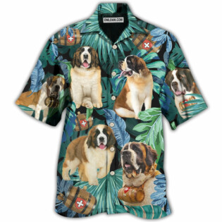 Saint Bernard Dog Tropical Leaf Style - Hawaiian Shirt - Owl Ohh - Owl Ohh