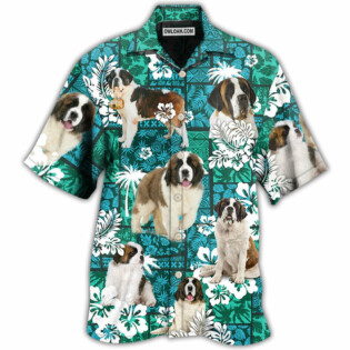 Saint Bernard Tropical Dog Green Lovely - Hawaiian Shirt - Owl Ohh - Owl Ohh