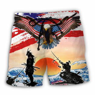 Samurai Eagle US Flag Independence Day - Beach Short - Owl Ohh - Owl Ohh