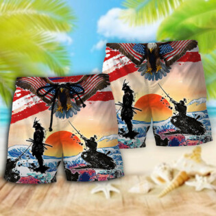 Samurai Eagle US Flag Independence Day - Beach Short - Owl Ohh - Owl Ohh